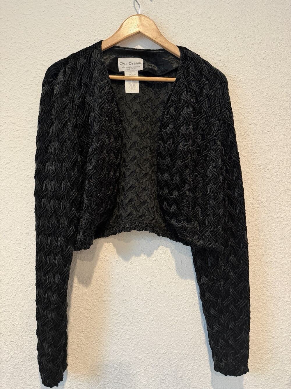 Black One Size Velvet Woven Open Front Cozy Dressy Goth Bolero Shrug